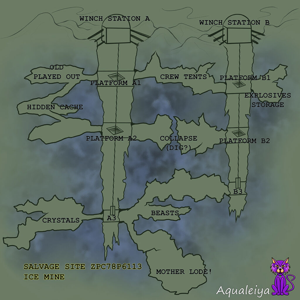 Ice Mine Sci-Fi adventure map with labels